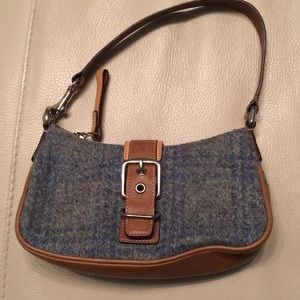Coach grey blue wool tweed hand bag